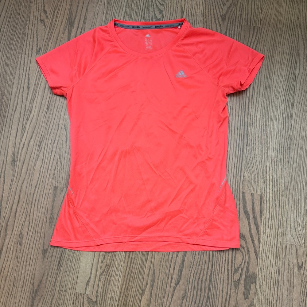 Adidas Women's run Short Sleeve Tee in Vibrant Coral